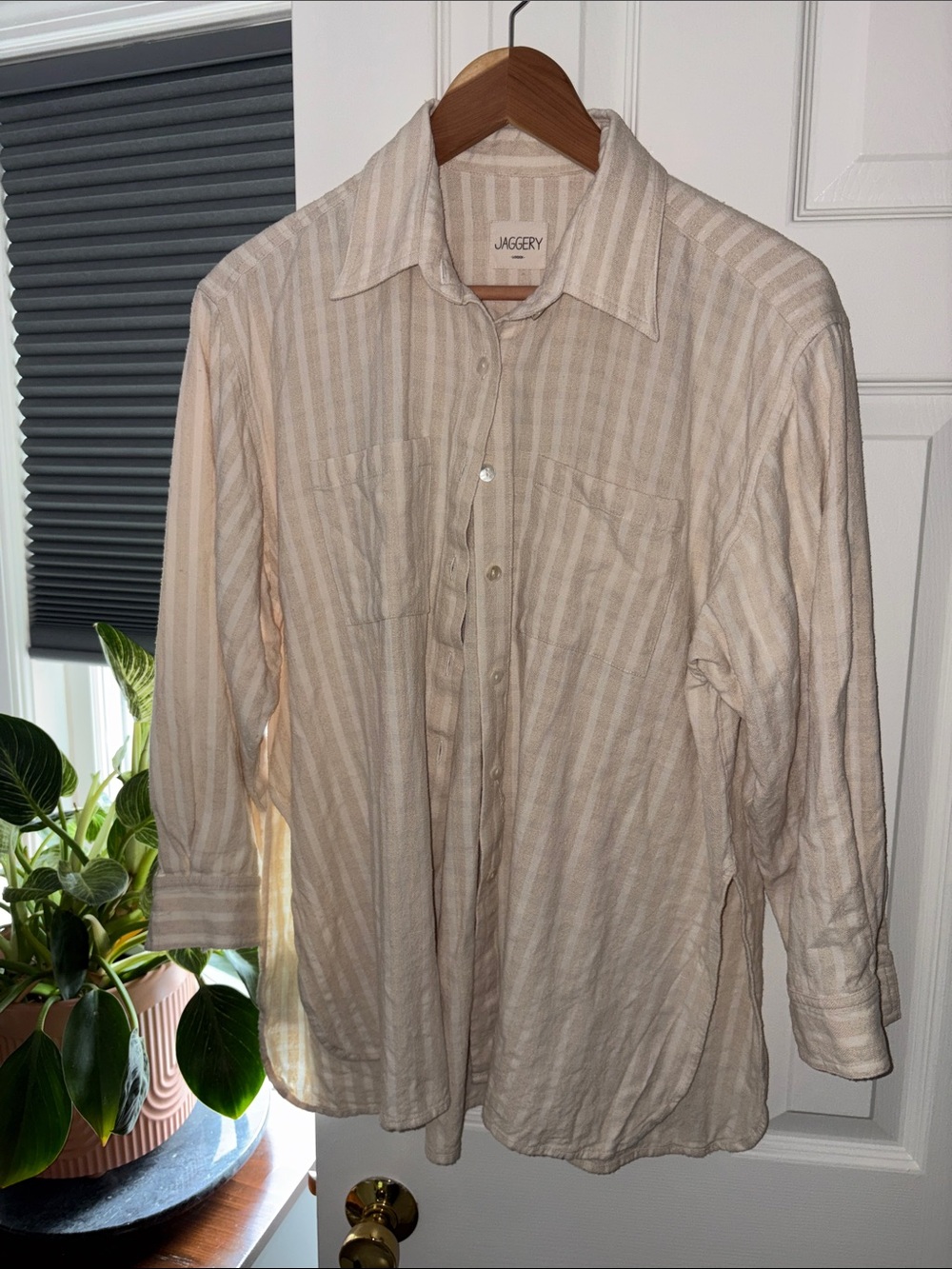 Jaggery London Beige Striped Button-Up Shirt